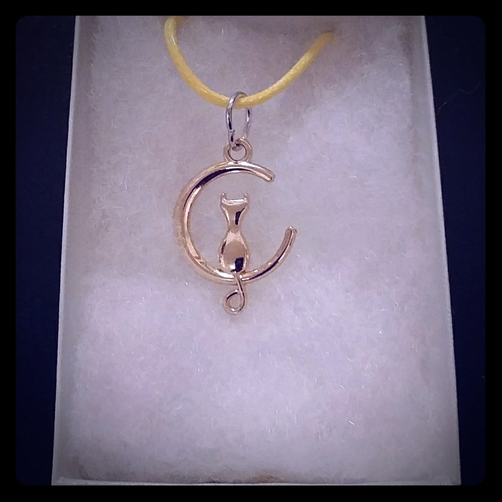 Gold Cat In Moon Necklace